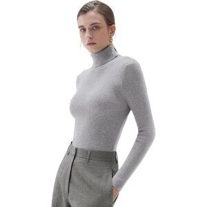 Women Turtleneck Cashmere Light Gray Sweater Long Sleeve Fall Basic Thermal Tops